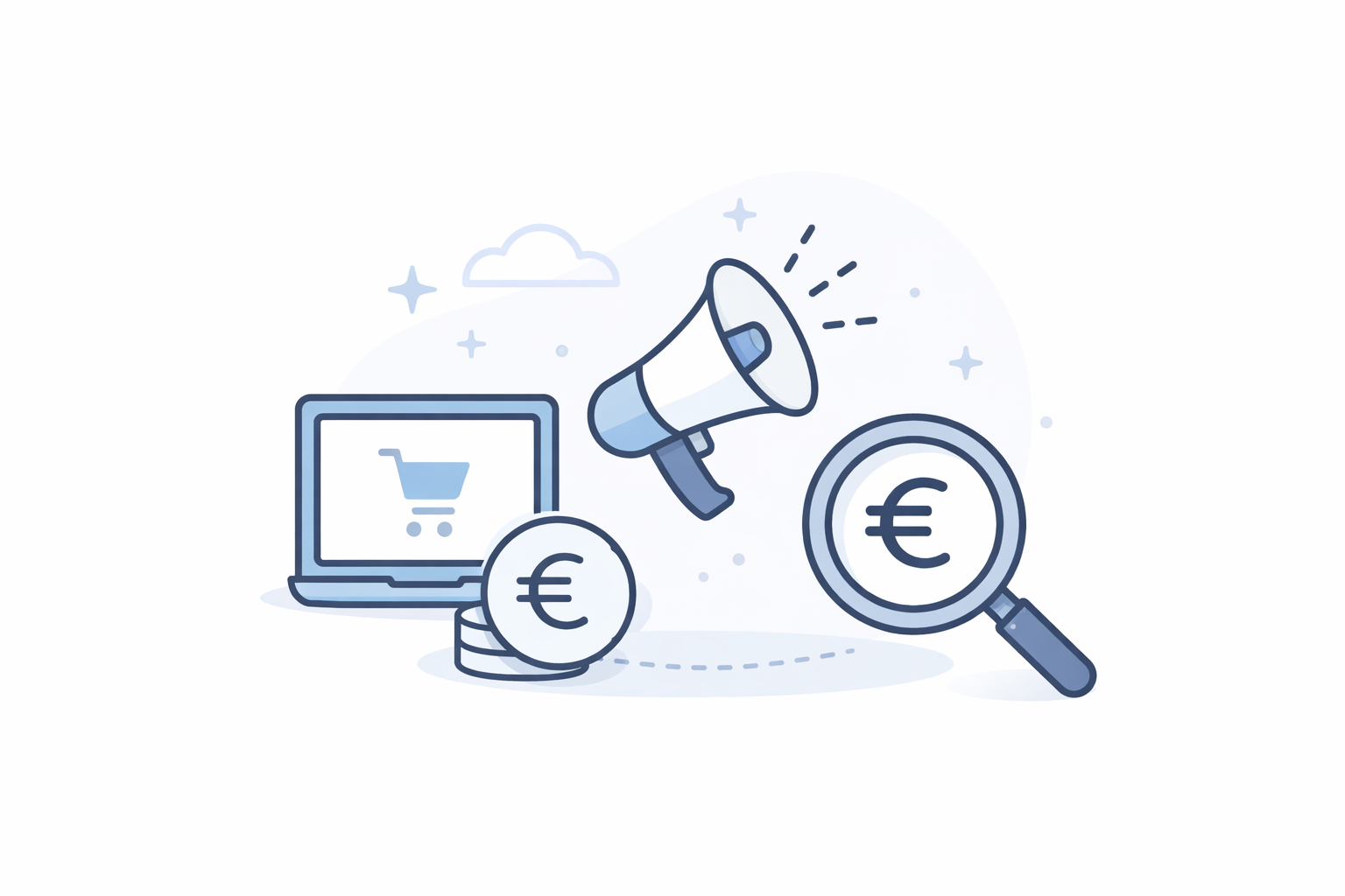 Illustration minimaliste représentant des revenus complémentaires accessibles, avec des activités en ligne et des gains en euros.