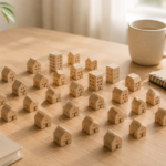 Miniatures de maisons et d’immeubles illustrant la diversification d’un investissement immobilier sur de nombreux actifs.